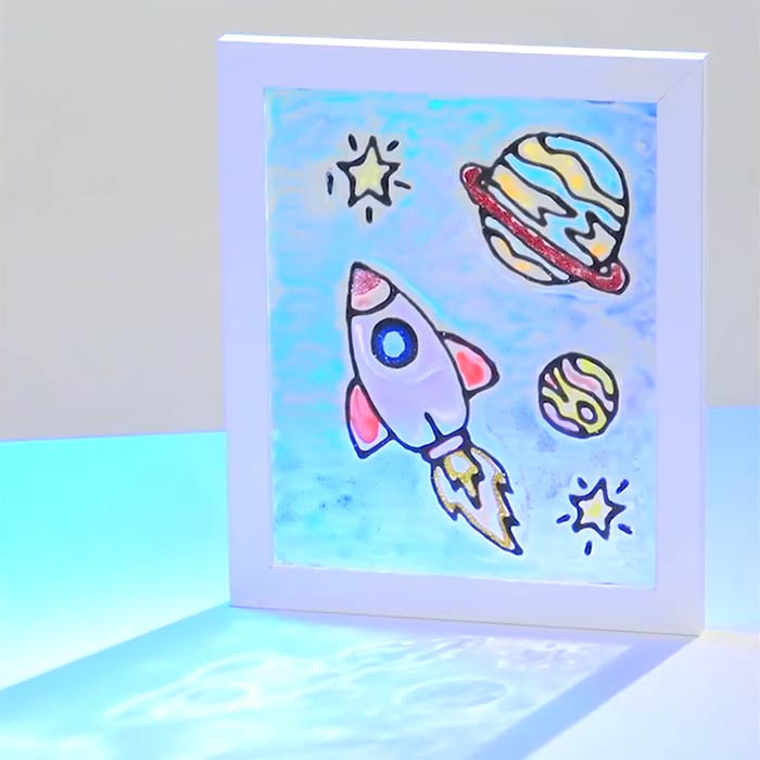 black glue galaxy painting craft. front view.