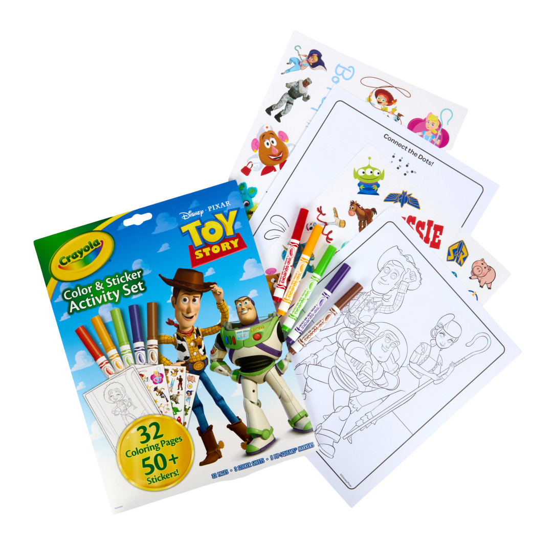 Crayola&#xAE; Color and Sticker Activity Set - Toy Story 5 packaging and Contents