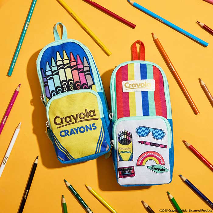 Crayola x Bioworld Multi-Pocket Pencil Case. Two mulit-pocket pencil case designs side by side.