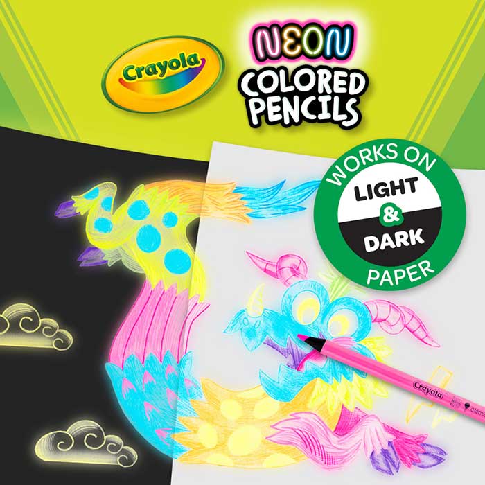 colored Pencils, neon, 12 count. Works on light and dark paper.
