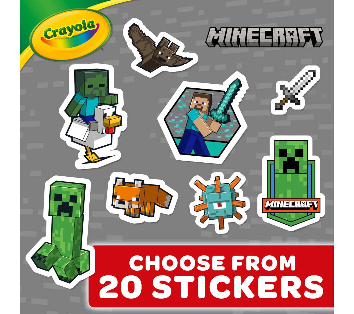 Crayola Minecraft Coloring Book  96 pages. Choose from 20 stickers.