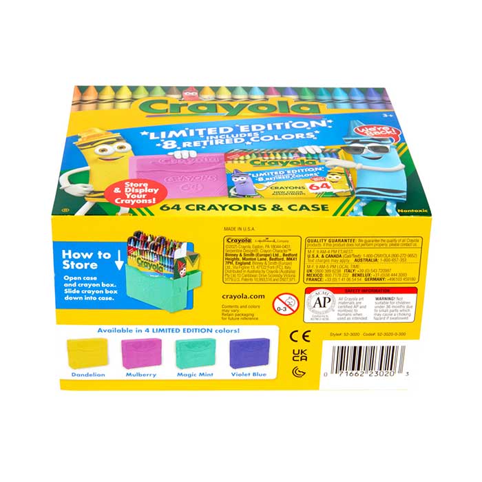 Classic &amp; Limited Edition Crayons, 64 Crayons with case bottom view.