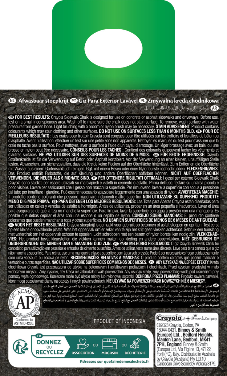 Crayola® 12 Washable Sidewalk Chalks Back view.