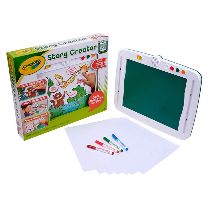 Crayola Story Creator, Interactive Sound Tablet for Kids packaging and contents.