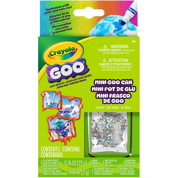 Crayola Goo, 1 Ct Mini Goo Can silver stars front view.