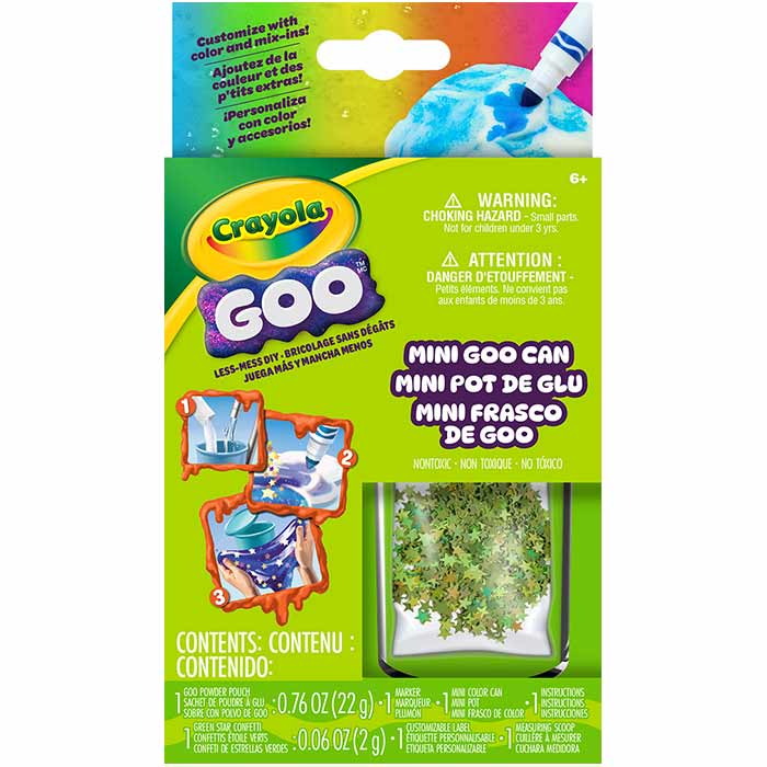 Crayola Goo, 1 count Mini Goo can green star front view.